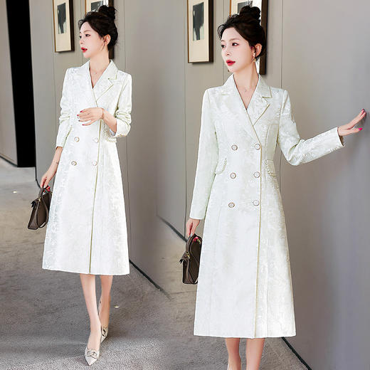 春季时尚简约大方，气质优雅纯色提花工艺双排扣中长款风衣HR-WHA2089 商品图6