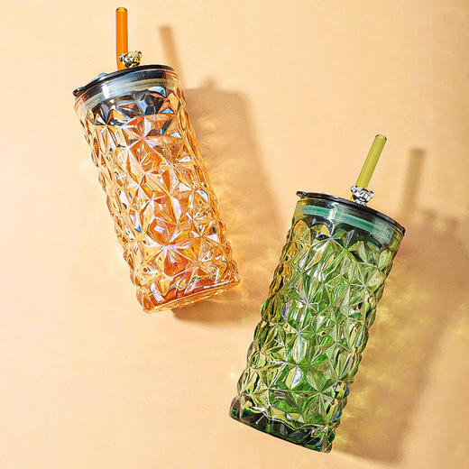 「三色可选！一杯倾心」小熊系列玻璃杯 带吸管杯子创意可爱办公室水杯牛奶杯餐饮用具 商品图2