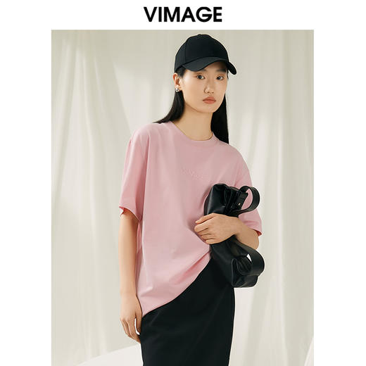 VIMAGE纬漫纪夏季新款宽松简约圆领纯色休闲T恤上衣V1902507 商品图2