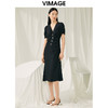 VIMAGE纬漫纪夏季新款V领高腰时尚显瘦百褶泡泡袖裙摆开叉连衣裙V1907535 商品缩略图1