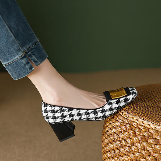 春季新款，爆款网红复古千鸟格单鞋YF-A3076 商品图9