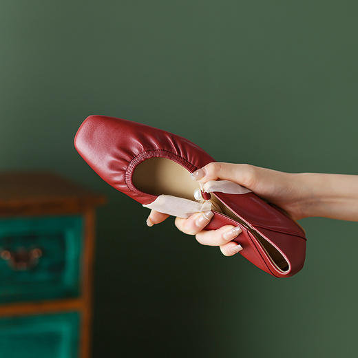 舒适简约，珍珠网纱粗跟浅口皮鞋WC-9740 商品图9