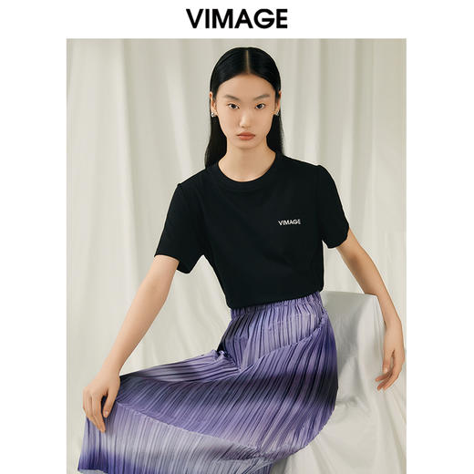 VIMAGE纬漫纪夏季新款100%棉时尚百搭打底舒适弹力圆领T恤女V1902506 商品图4