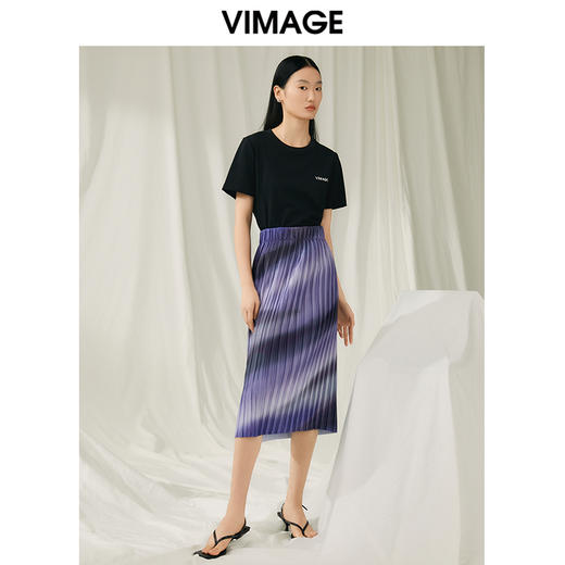 VIMAGE纬漫纪夏季新款100%棉时尚百搭打底舒适弹力圆领T恤女V1902506 商品图1