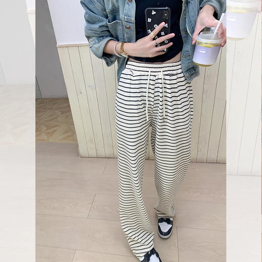 <曾小咸推荐>巨折清仓秒杀，稀有现货24小时发【仅限今日】高腰休闲裤女春夏新款韩版百搭条纹直筒垂感阔腿裤拖地长裤 商品图2