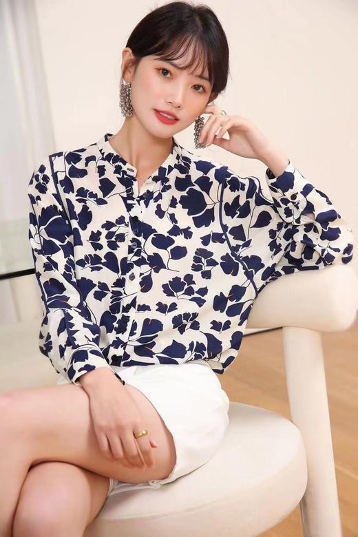 火桐hooton小圆领印花真丝衬衫233018 商品图1