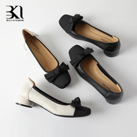 Bakerloo女鞋日系蝴蝶结小香风中跟羊皮单鞋