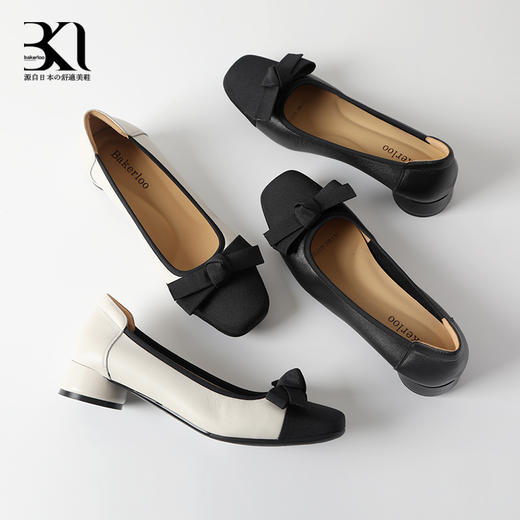 Bakerloo女鞋日系蝴蝶结小香风中跟羊皮单鞋 商品图0
