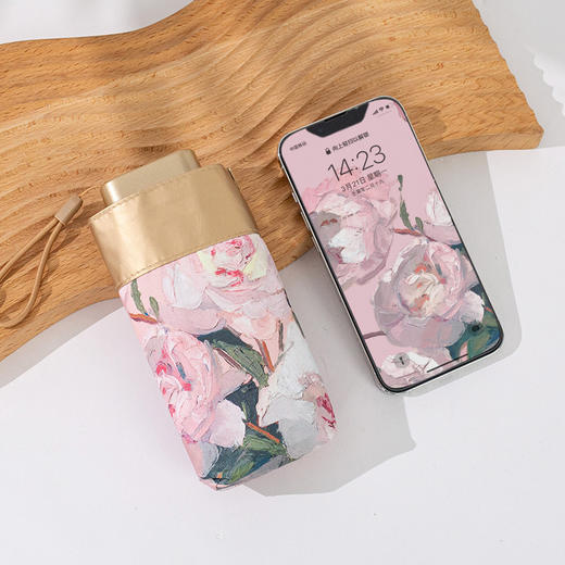 【掌心之物！轻奢手绘钛金防晒伞】至薄至轻迷你油画伞，遮阳防晒防紫外线，六折伞超轻口袋伞晴雨伞，小巧便携折叠雨伞防晒帽雨衣太阳伞夏日 商品图2