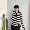 2023宽松设计感上衣条纹连帽春秋长袖针织衫女 商品缩略图1