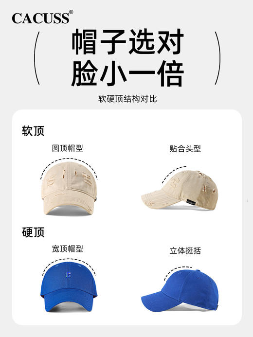 【CACUSS棒球帽破洞软顶休闲百搭】CACUSS棒球帽春夏新款时尚破洞软顶帽子防晒鸭舌帽休闲百搭0520 商品图4
