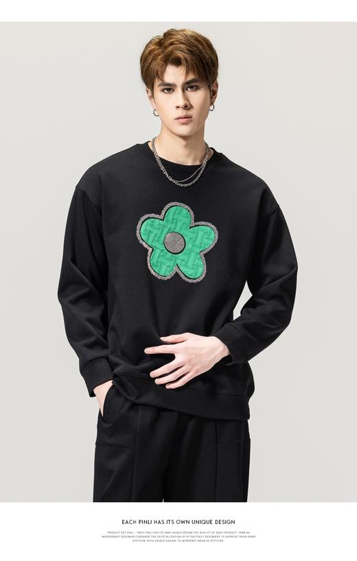 PINLI品立春季新款男士立体压烫钻圆领套头卫衣潮BG231109017 商品图4