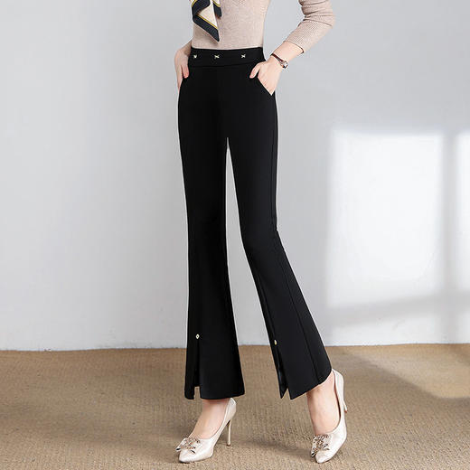 垂感高腰微喇裤，春新款流行裤子开叉时尚喇叭裤ZQ-Y15 商品图0