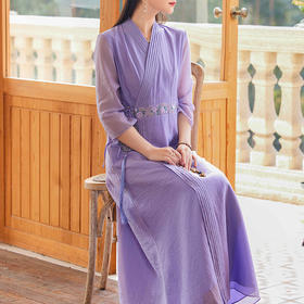 中式复古民族风，绣花禅意服大码连衣裙OG-6016