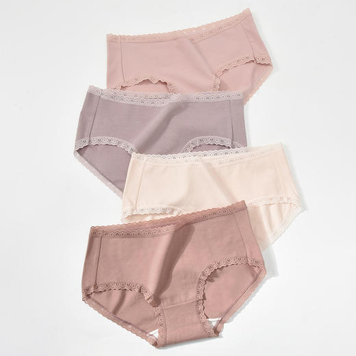 洁丽雅4条装中腰纯棉女士内裤素雅蕾丝边纯棉底裆纯色内裤女 商品图2