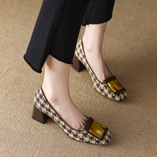 春季新款，爆款网红复古千鸟格单鞋YF-A3076 商品图4