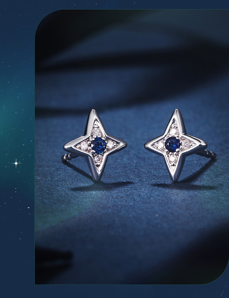 千叶珠宝 18k金蓝宝石钻石耳钉南十字星 星扉系列39900032309
