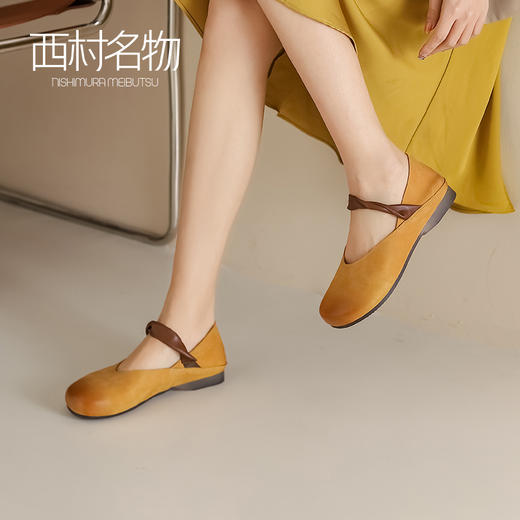 西村名物2023春季新款真皮英伦风软皮软底玛丽珍低跟休闲鞋T23AE12501 商品图0