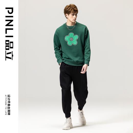 PINLI品立春季新款男士立体压烫钻圆领套头卫衣潮BG231109017 商品图6