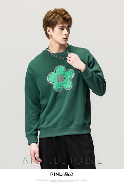 PINLI品立春季新款男士立体压烫钻圆领套头卫衣潮BG231109017 商品图8