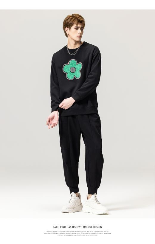 PINLI品立春季新款男士立体压烫钻圆领套头卫衣潮BG231109017 商品图5