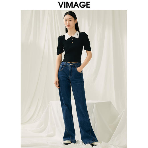 VIMAGE纬漫纪夏季新款显瘦撞色短款泡泡袖针织上衣V1901520 商品图1