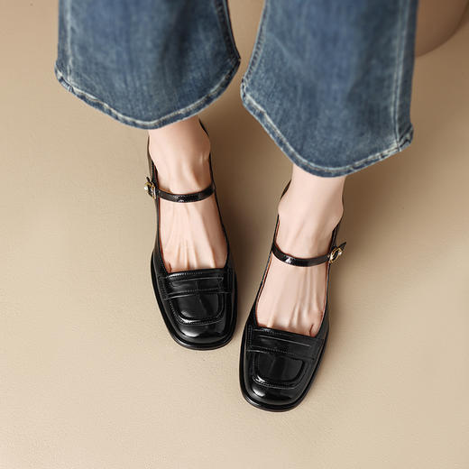 春季新款，复古方头玛丽珍粗跟单鞋YF-A1078 商品图11