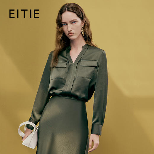 EITIE爱特爱春季新款V领洋气舒适气质衬衣衬衫7313010 商品图0