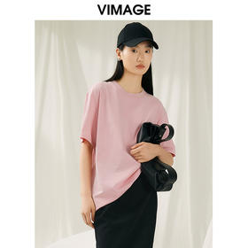 VIMAGE纬漫纪夏季新款宽松简约圆领纯色休闲T恤上衣V1902507