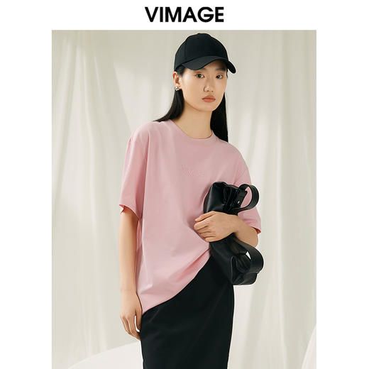 VIMAGE纬漫纪夏季新款宽松简约圆领纯色休闲T恤上衣V1902507 商品图0