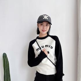 插肩袖打底衫女撞色字母针织毛衣2023年新款早春装高级感上衣