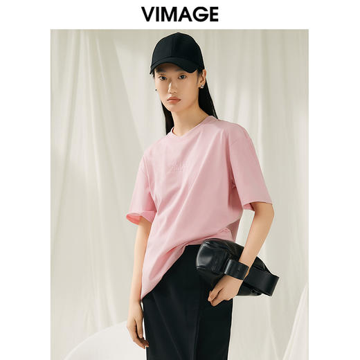 VIMAGE纬漫纪夏季新款宽松简约圆领纯色休闲T恤上衣V1902507 商品图3