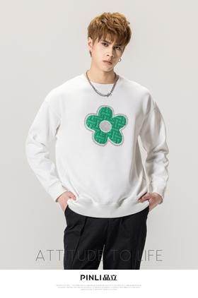 PINLI品立春季新款男士立体压烫钻圆领套头卫衣潮BG231109017