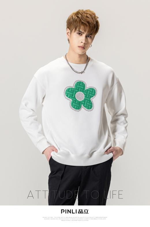 PINLI品立春季新款男士立体压烫钻圆领套头卫衣潮BG231109017 商品图0