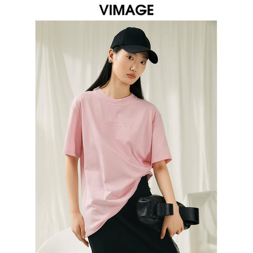VIMAGE纬漫纪夏季新款宽松简约圆领纯色休闲T恤上衣V1902507 商品图4