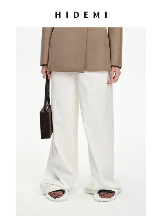 HIDEMI “天王裤”柔软水洗牛仔棉中低腰阔腿牛仔裤 白色/黑色/芝麻色 商品图5