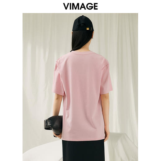 VIMAGE纬漫纪夏季新款宽松简约圆领纯色休闲T恤上衣V1902507 商品图5