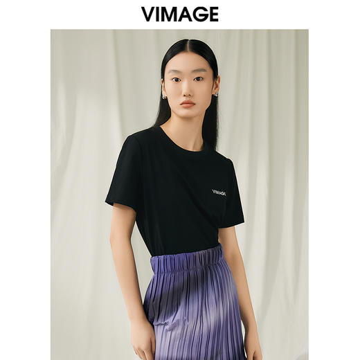 VIMAGE纬漫纪夏季新款100%棉时尚百搭打底舒适弹力圆领T恤女V1902506 商品图3
