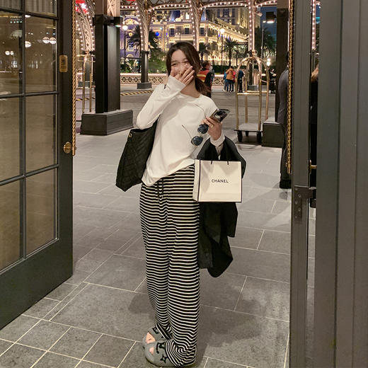 <曾小咸推荐>巨折清仓秒杀，稀有现货24小时发【仅限今日】高腰休闲裤女春夏新款韩版百搭条纹直筒垂感阔腿裤拖地长裤 商品图1