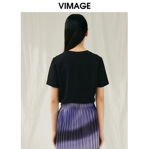 VIMAGE纬漫纪夏季新款100%棉时尚百搭打底舒适弹力圆领T恤女V1902506 商品图5