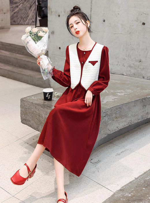 春季新款，马甲两件套气质百搭连衣裙套装HR-BX2258-1 商品图5