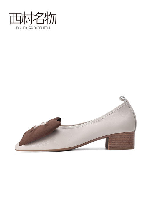 西村名物2023年春新款甜美风方头浅口牛皮女蝴蝶结通勤单鞋T23AE12471 商品图2