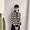 2023宽松设计感上衣条纹连帽春秋长袖针织衫女 商品缩略图0