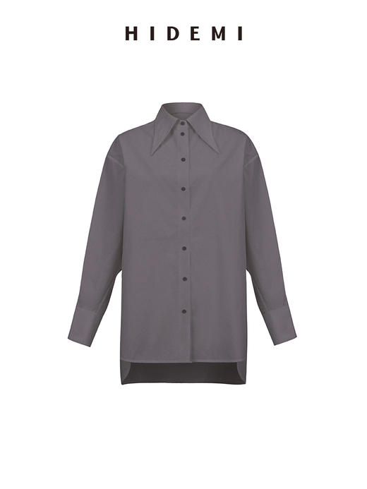 HIDEMI 极简剪刀领宽松廓形水洗棉衬衫 白色/灰雾绿 商品图13
