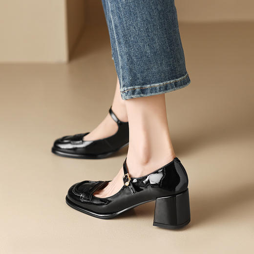 春季新款，复古方头玛丽珍粗跟单鞋YF-A1078 商品图8