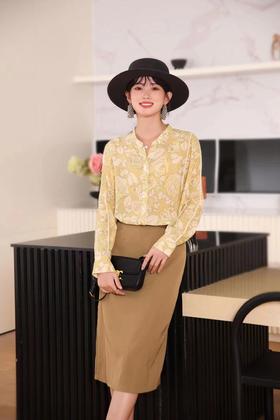 火桐hooton小圆领印花真丝衬衫233018