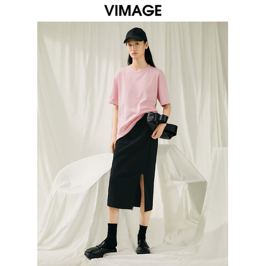 VIMAGE纬漫纪夏季新款宽松简约圆领纯色休闲T恤上衣V1902507 商品图1