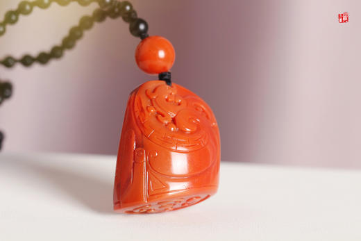 南红精雕【龙凤呈祥】印章吊坠 商品图0