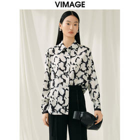 VIMAGE纬漫纪春季新款印花时尚舒适显瘦衬衣衬衫V1909504