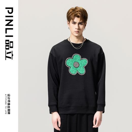 PINLI品立春季新款男士立体压烫钻圆领套头卫衣潮BG231109017 商品图3